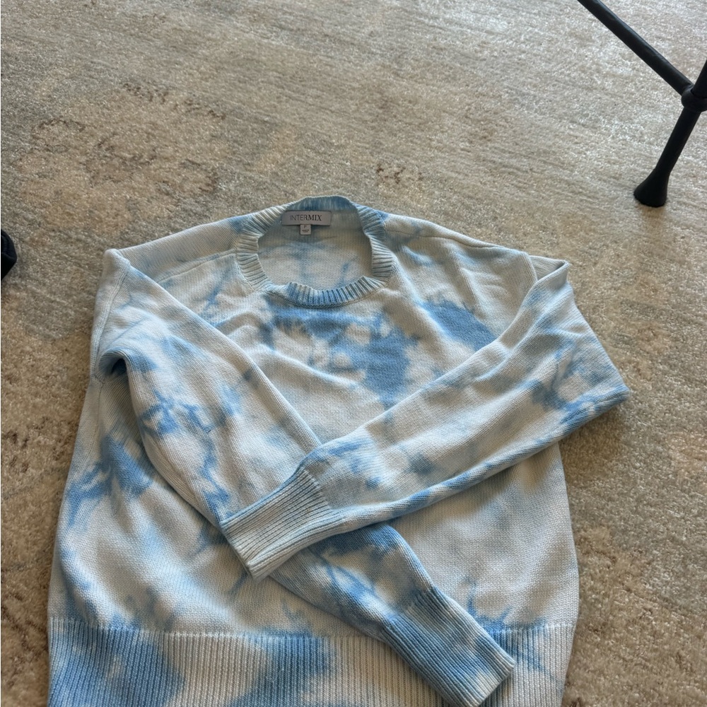INTERMIX Blue and White Crewneck Sweater